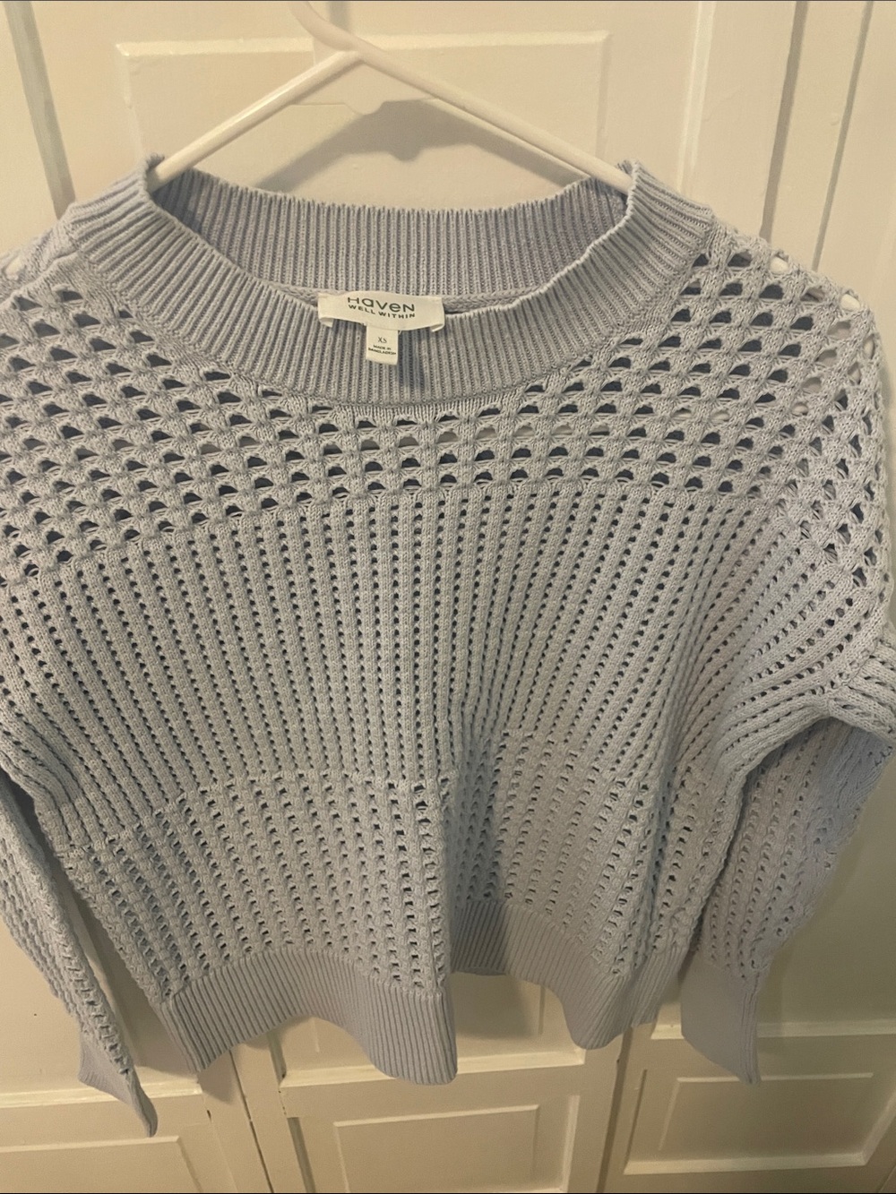 Haven Light Blue Openwork Crewneck Sweater